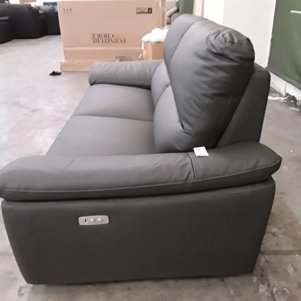 DESIGNER PAVILION SOFT GREY LEATHER ELECTRIC RECLINING 3 SEATER SOFA