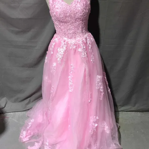 PINK LACE EMBELLISHED GOWN WITH CORSET BACK - SIZE UNSPECIFIED