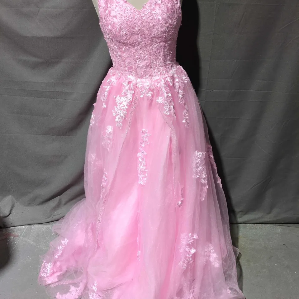 PINK LACE EMBELLISHED GOWN WITH CORSET BACK - SIZE UNSPECIFIED