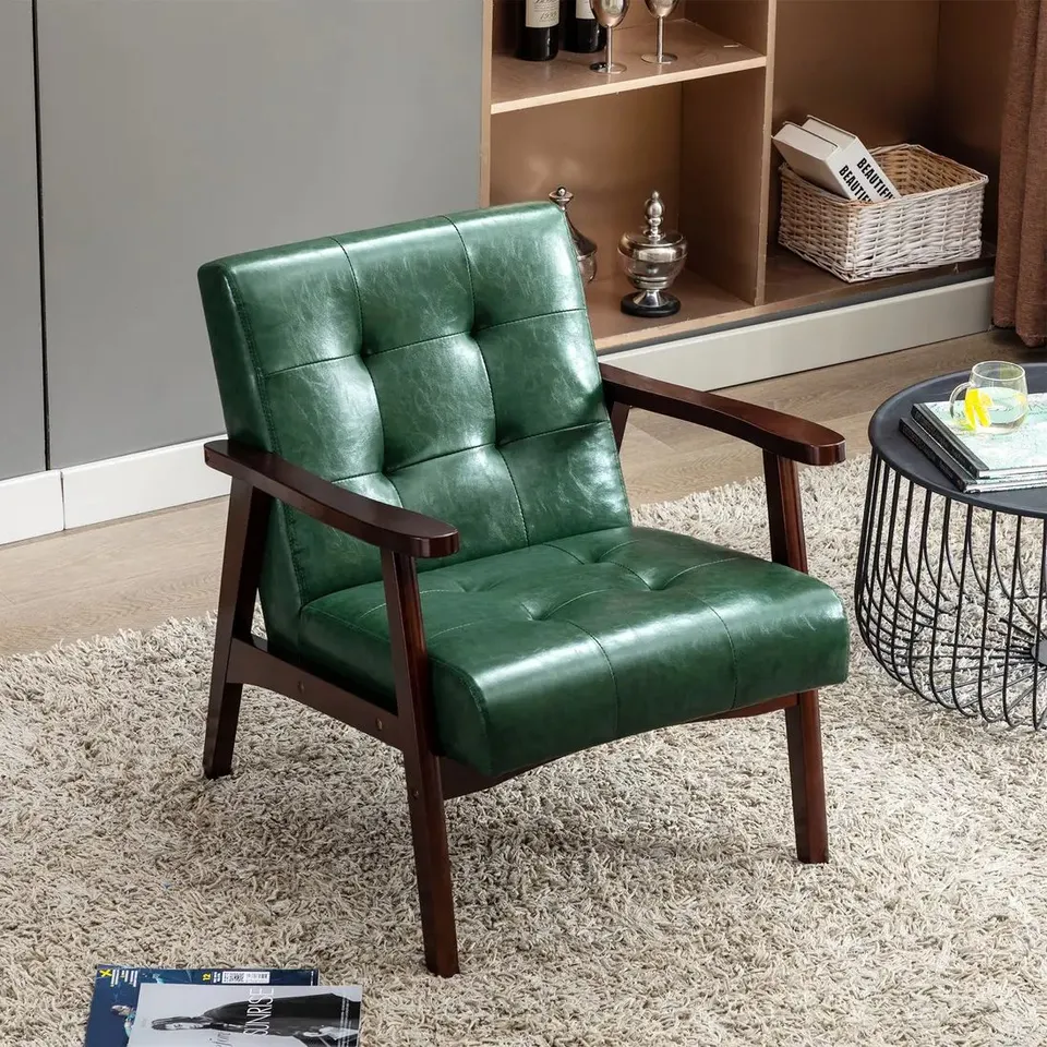 BOXED DEVERAL FAUX LEATHER ARMCHAIR - RETRO GREEN 