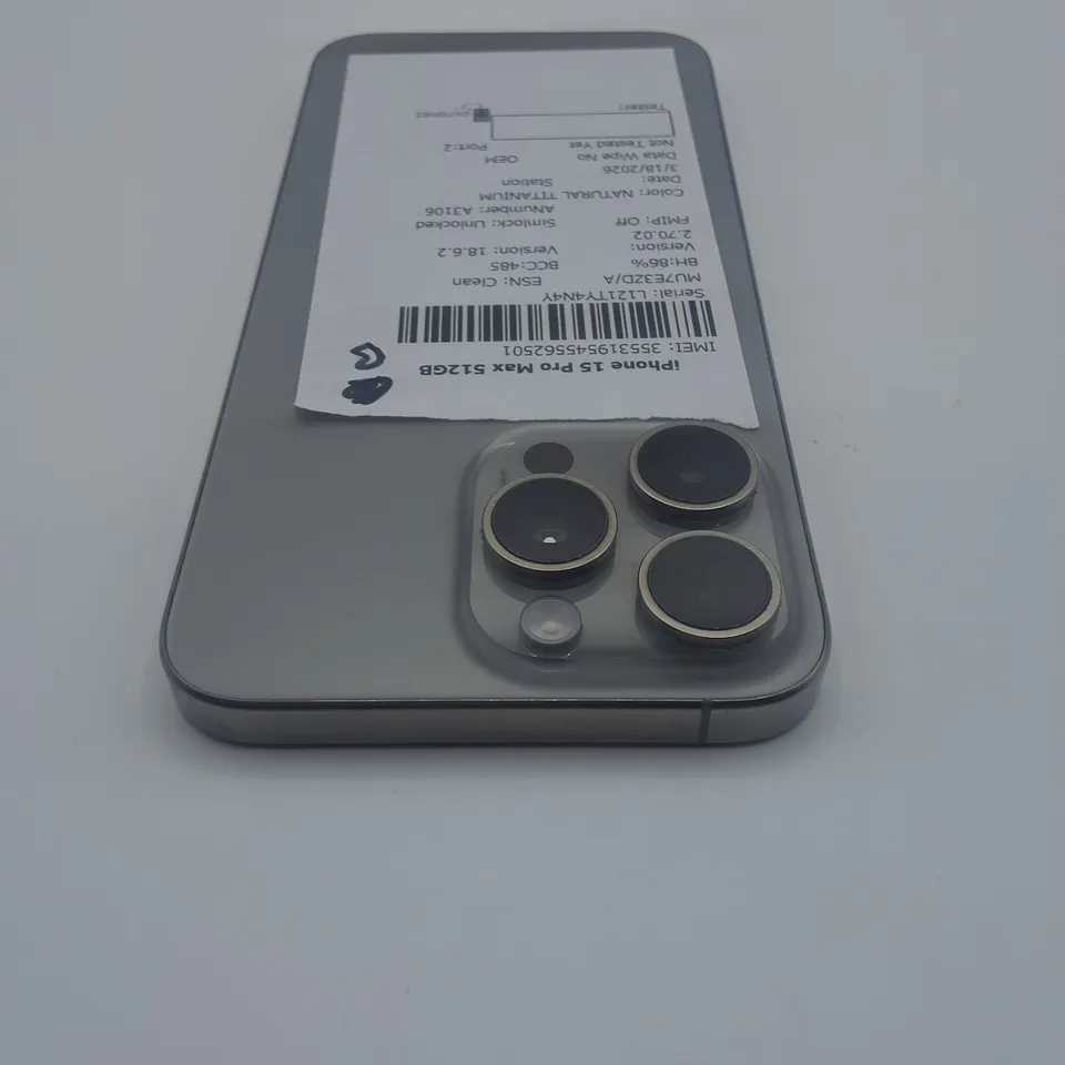UNBOXED APPLE IPHONE 15 PRO MAX 512GB IN NATURAL TITANIUM - A3106