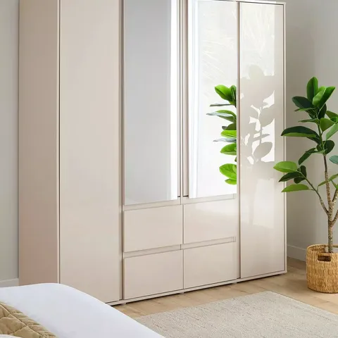 BOXED PALMA GLASS 5 DOOR WARDROBE - OATMEAL (5 BOXES)