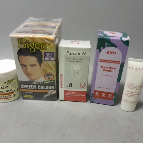 APPROXIMATELY 20 ASSORTED COSMETIC PRODUCTS INCLUDE - CLARINS HAND CREAM - BIGEN HAIR COLOUR FOR MEN - ANISE FACE AND BODY CREAM