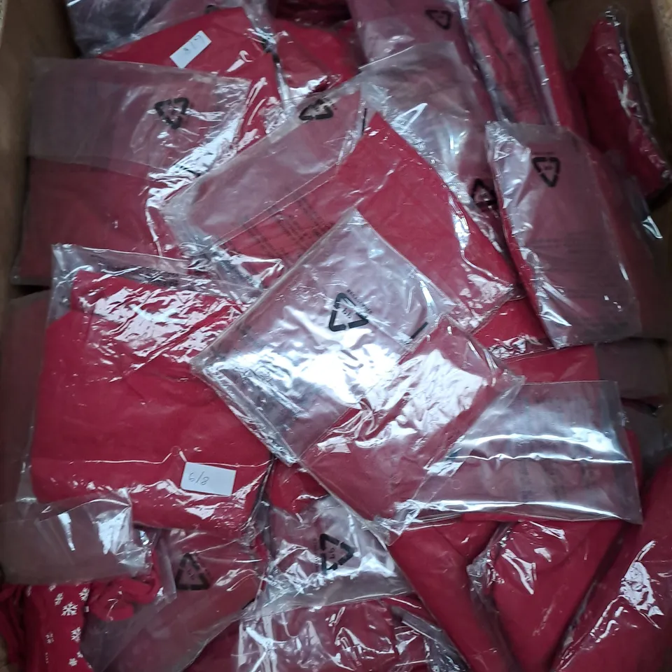 BOX OF APPROX 25 ASSORTED PJS SET IN RED SNOWFLAKE  SIZES VARY