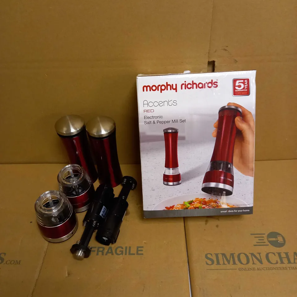 MORPHY RICHARDS ACCENTS ELECTRONIC SALT AND PEPPER MILL - RED