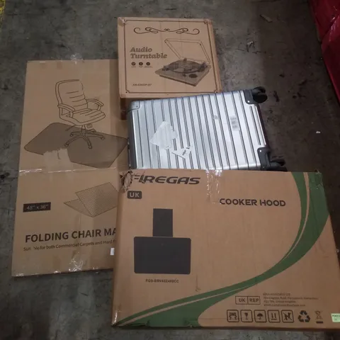 PALLET CONTAINING ASSORTED PRODUCTS INCLUDING FOLDING CHAIR MAT, COOKER HOOD, CARRY ON SUITCASE & AUDIO TURNTABLE 