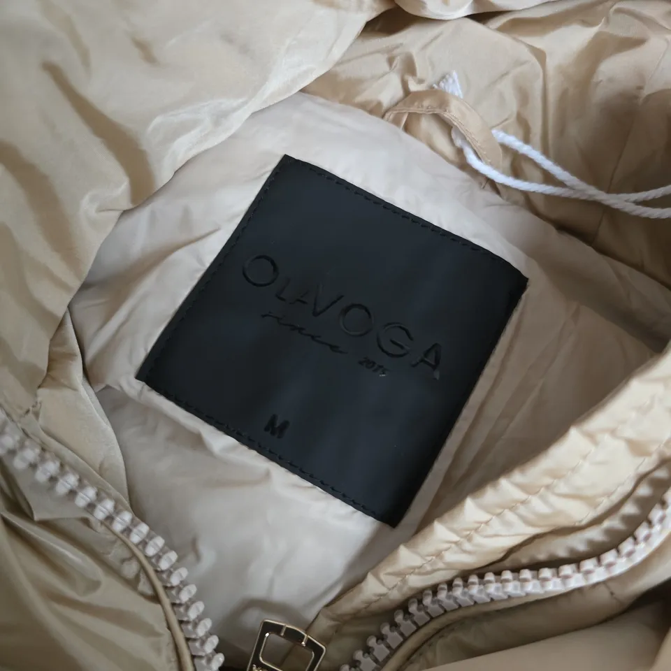 OLAVOGA BEIGE PADDED HOODED COAT – SIZE M