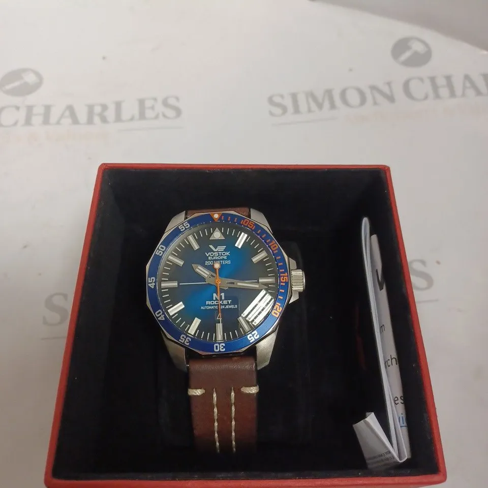 BOXED VOSTOK EUROPE N1 ROCKET AUTOMATIC WATCH GENUINE LEATHER STRAP BROWN