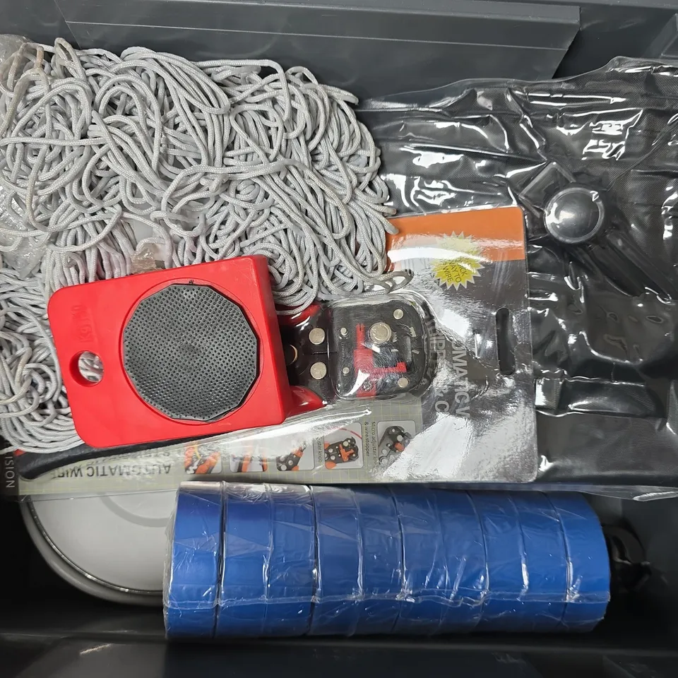 APPROXIMATELY 12 ASSORTED HOUSEHOLD ITEMS TO INCLUDE INSULATION TAPE, AUTOMATIC WIRE STRIPPER, WOOD PLANER FOR DOORS, ETC