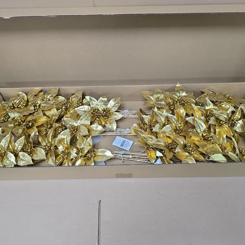 BOX OF APPROXIMATELY 12 GISELA GRAHAM GOLD FAUX FLOWER ARRANGEMENTS