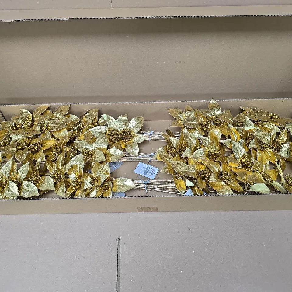 BOX OF APPROXIMATELY 12 GISELA GRAHAM GOLD FAUX FLOWER ARRANGEMENTS