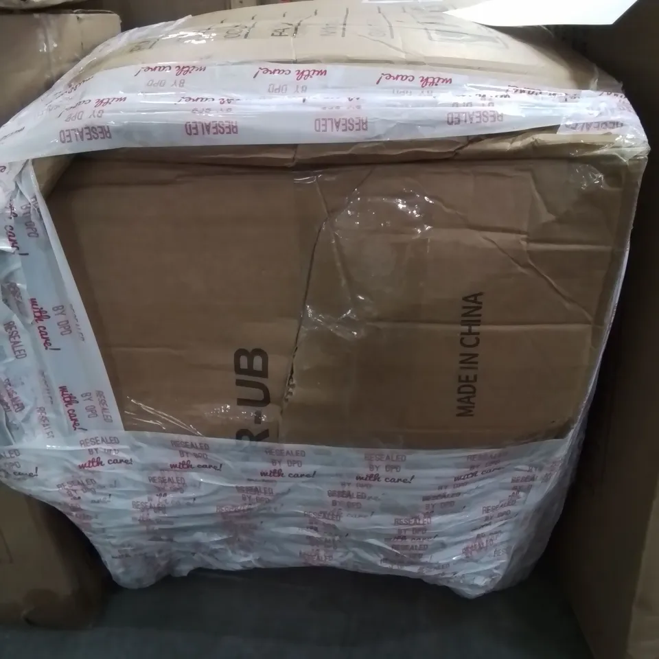 BOXED PAIR OF CREAM FAUX LEATHER UPHOLSTERED SIDE CHAIRS 