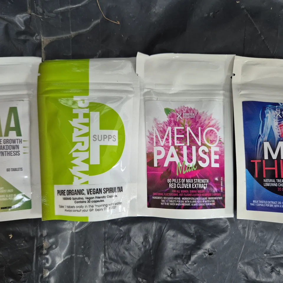 BOX OF APPROXIMATELY 80 ASSORTED HEALTH AND FITNESS PRODUCTS TO INCLUDE MILK THISTLE TABLETS, MENOPAUSE MAX TABLETS, BCAA TABLETS, ETC
