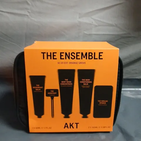 AKT THE ENSEMBLE GROOMING GIFT SET – ORANGE BOXED KIT (DEODORANT BALM, BODY WASH CONCENTRATE, BODY CONDITIONING BALM, KONJAC SPONGE)
