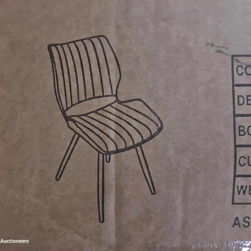 BOXED PAIR ALFA RIBBED DINING CHAIRS TAN VEGAN LEATHER (SET OF 2 IN 1 BOX)