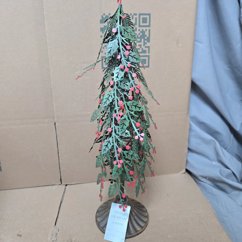 PAIR OF GISELA GRAHAM LONDON METAL HOLLY TREE CHRISTMAS DECORATIONS