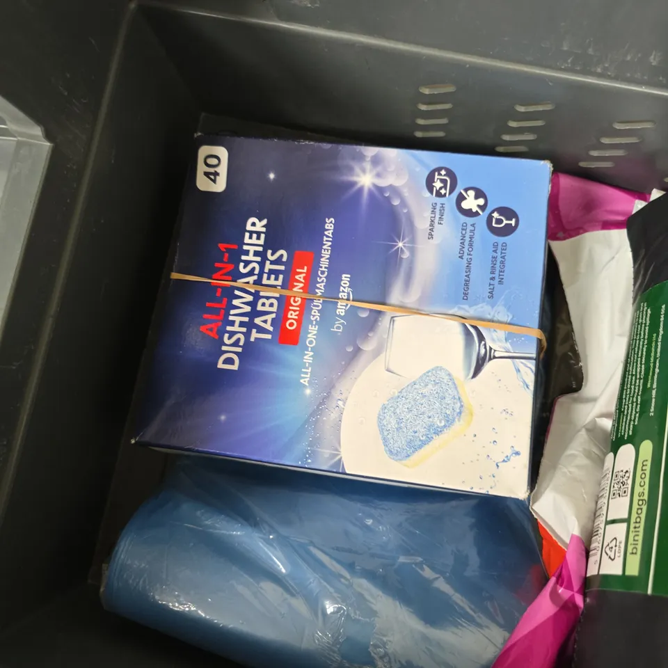 BRABANTIA 10-12L BIN LINERS, ALL-IN-ONE DISHWASHER TABLETS AND HEAVY-DUTY REFUSE SACKS – MIXED HOUSEHOLD LOT