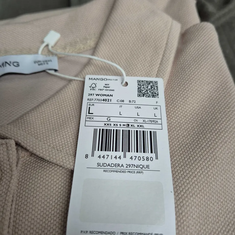 MANGO MNG WOMEN’S KNIT POLO TOP – BEIGE, SIZE L