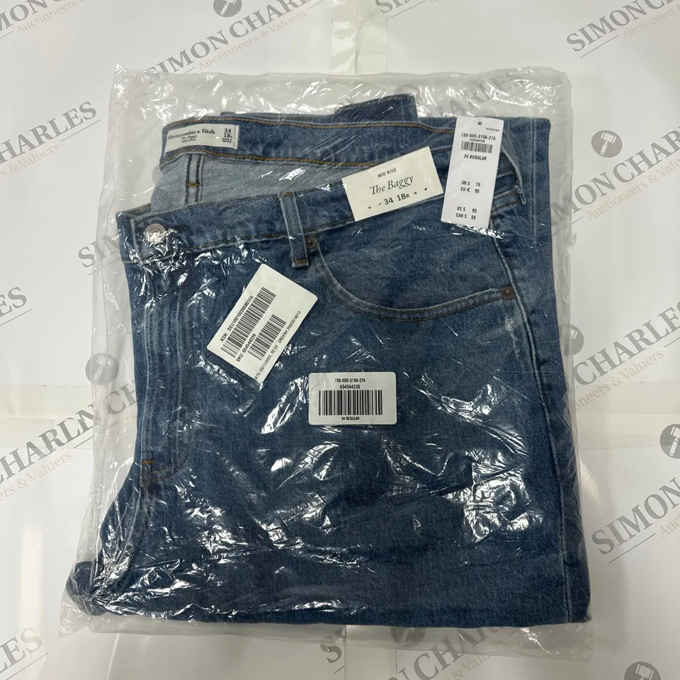 ABERCROMBIE & FITCH THE BAGGY MID RIDE JEANS IN BLUE SIZE W34