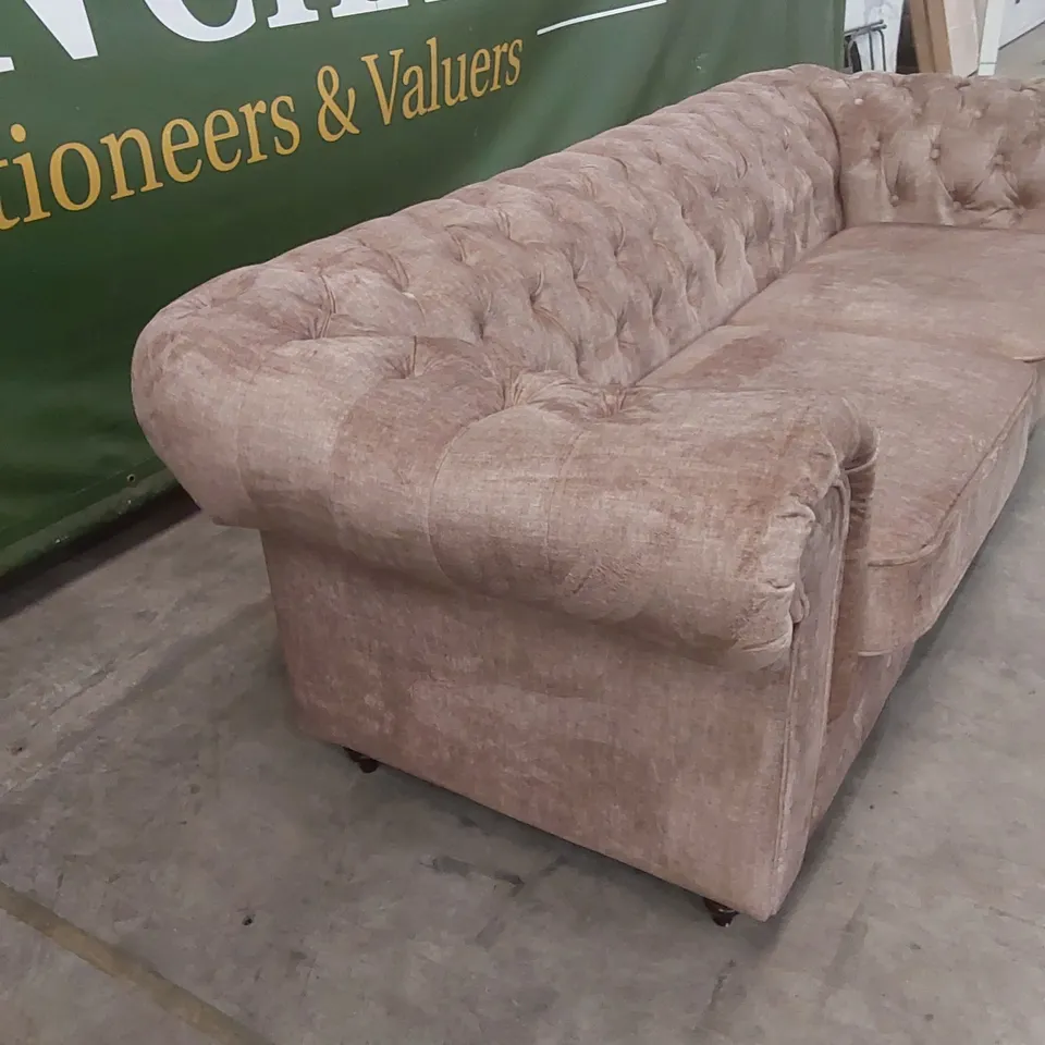 LAURA CHESTERFIELD FABRIC 3 SEATER SOFA - NATURAL  RRP £1849