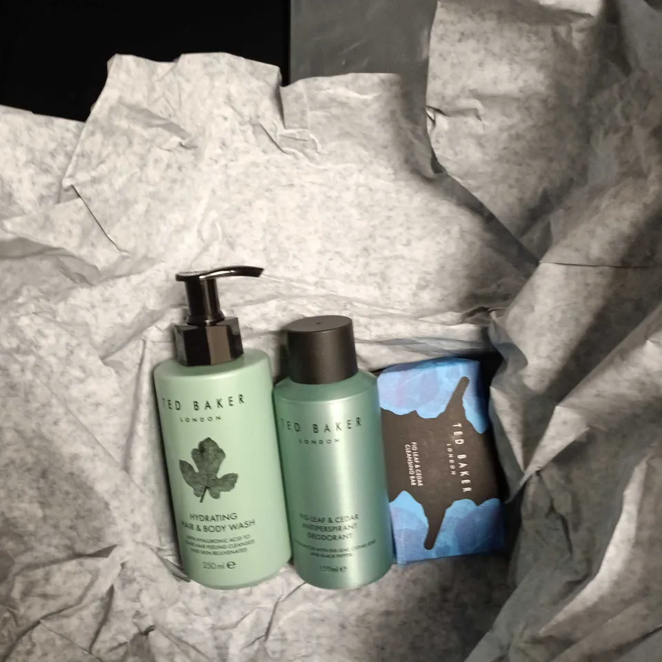 TED BAKER LONDON GIFT SET: HYDRATING HAIR & BODY WASH & FIG LEAF & CEDAR DEODORANT (250ML EACH)