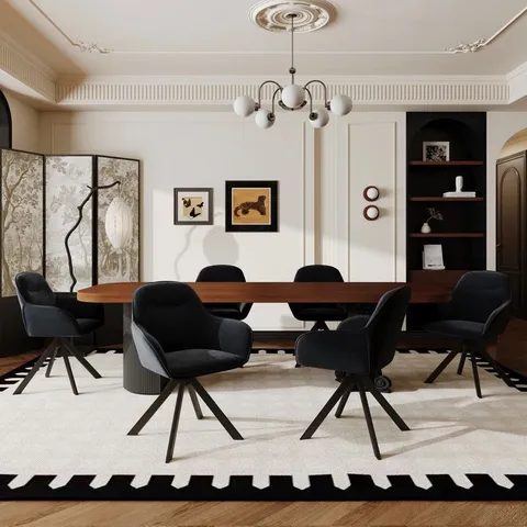 BOXED 48.5CM H SWIVEL UPHOLSTERED DINING CHAIRS ERGONOMIC BACK - BLACK VELVET (SET OF 2)