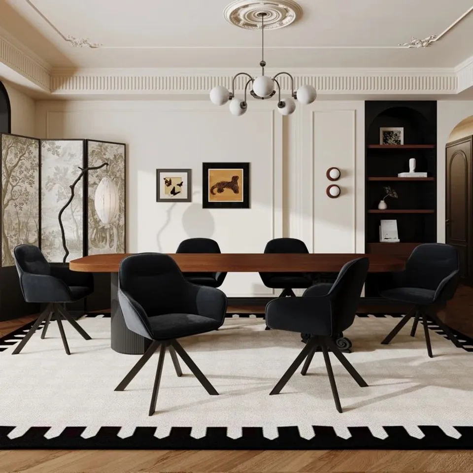 BOXED 48.5CM H SWIVEL UPHOLSTERED DINING CHAIRS ERGONOMIC BACK - BLACK VELVET (SET OF 2)