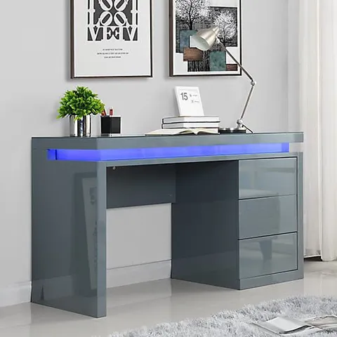 BOXED EMERSON CAPRICE GREY HIGH GLOSS COMPUTER DESK (2 BOXES)