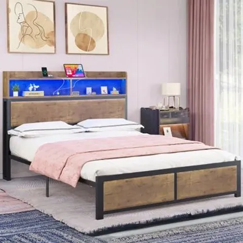 BOXED KINGSIZE BED FRAME WITH LED HEADBOARD 