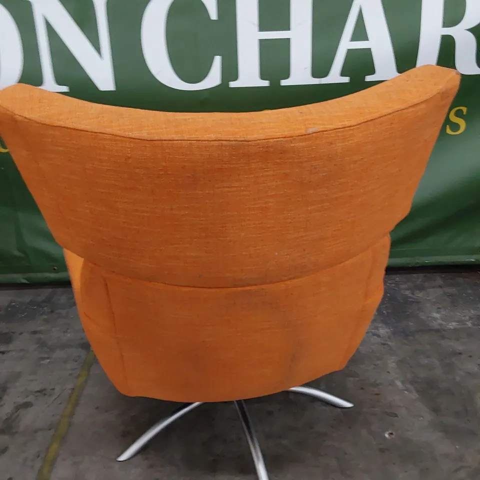 QUALITY BRITISH DESIGNER LOUNGE Co. JACOB SWIVEL WINGED CHAIR TANGARINE FABRIC 