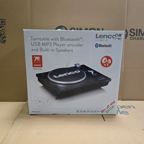 BOXED LENCO TURNTABLE WITH BLUETOOTH AND BUILT IN SPEAKERS - LS-55BK UK