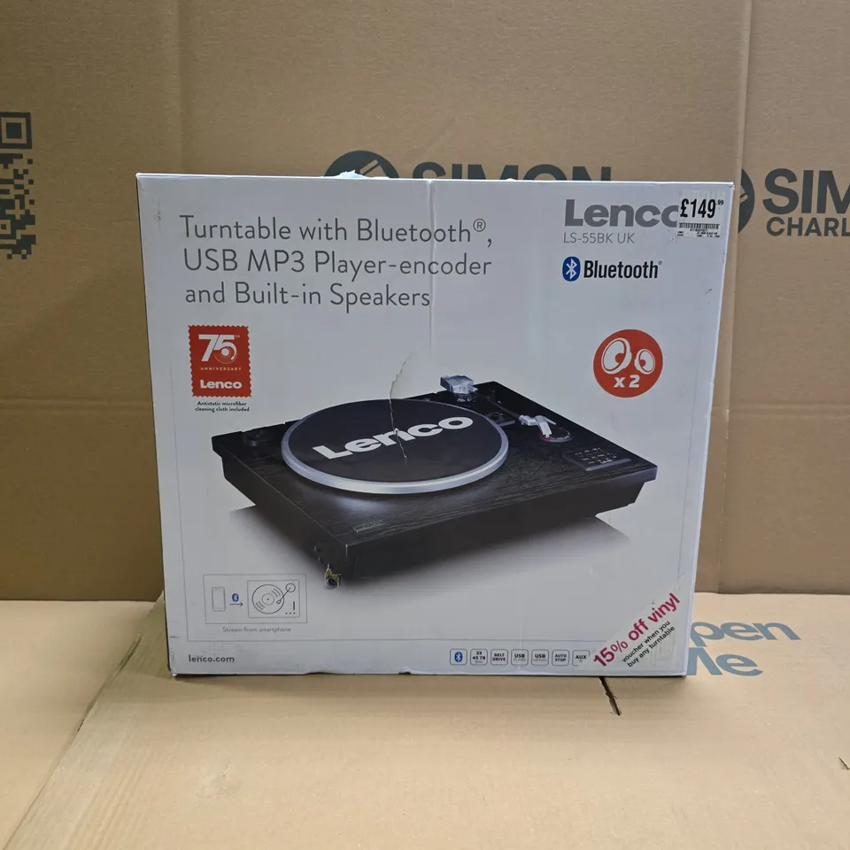 BOXED LENCO TURNTABLE WITH BLUETOOTH AND BUILT IN SPEAKERS - LS-55BK UK