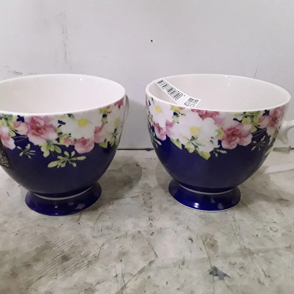 BOXED BLUE FLORAL BONE CHINA CUP (SET OF 4)