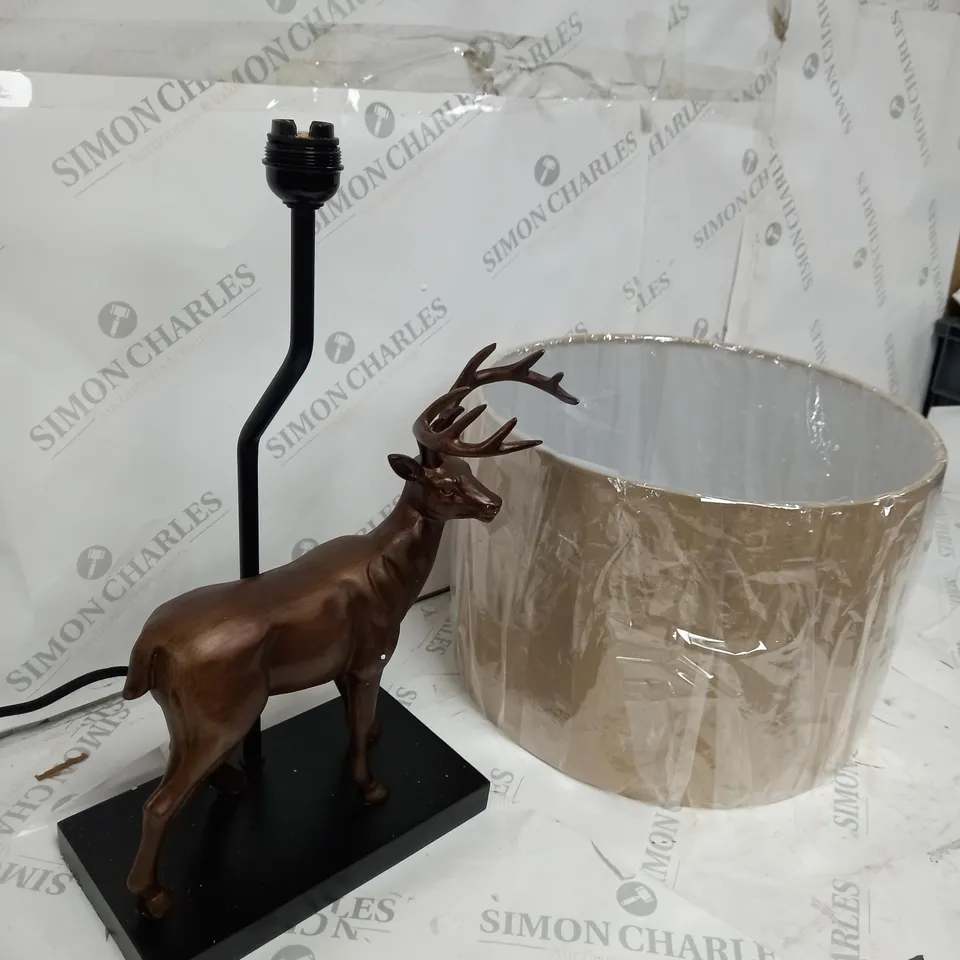 BOXED ALISON CORK ANIMAL TABLE LAMP - BRASS STAG