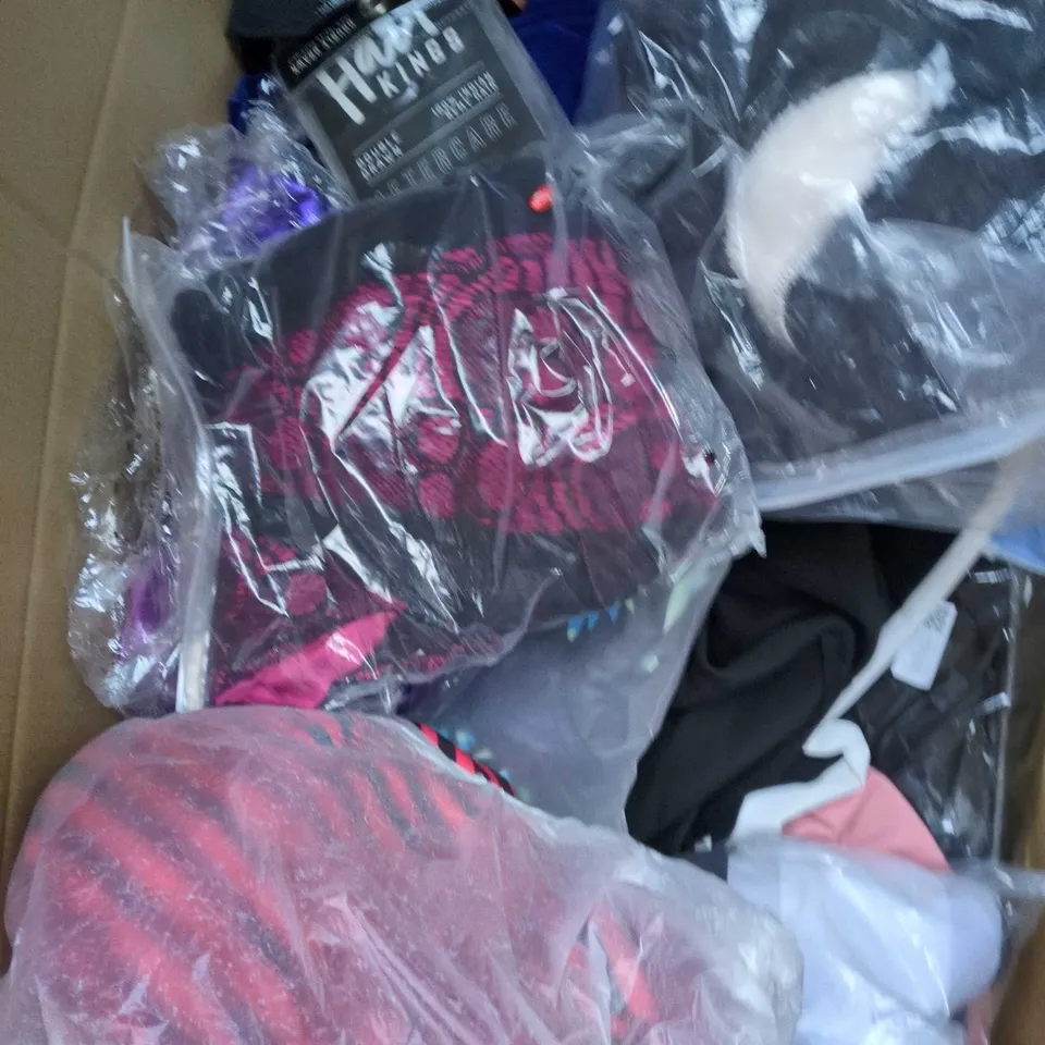 BOX OF APPROXIMATELY 20 ASSORTED CLOTHING ITEMS TO INCLUDE JACKET, CORSET, TROUSERS, ETC