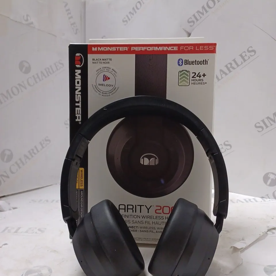 MONSTER CLARITY 200BT AROUND THE EAR BLUETOOTH WIRELESS HEADPHONES BLACK