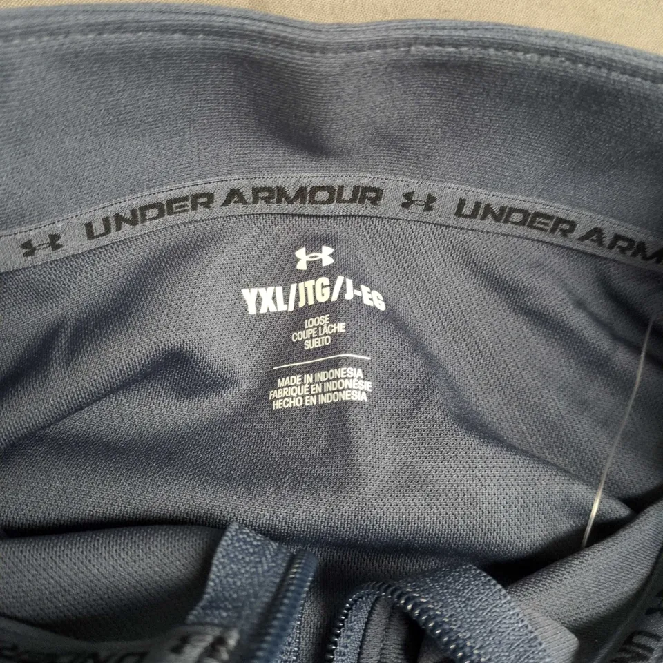 UNDER ARMOUR TRACKSUIT JACKET & JOGGERS – NAVY & ORANGE, YOUTH XL
