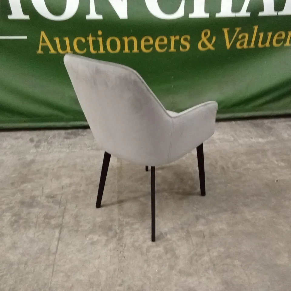 QUALITY DESIGNER GREY VELVET DINING CHAIR WITH BLACK LEGS