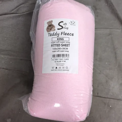 SOFT & SNUG TEDDY FLEECE FITTED SHEET IN PINK - KING