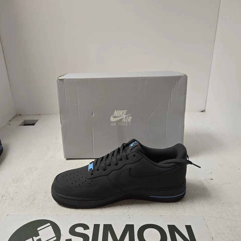 NIKE AIR FORCE 1 '07 MEN'S TRAINERS – BLACK/LIGHT BLUE, BOXED UK 9