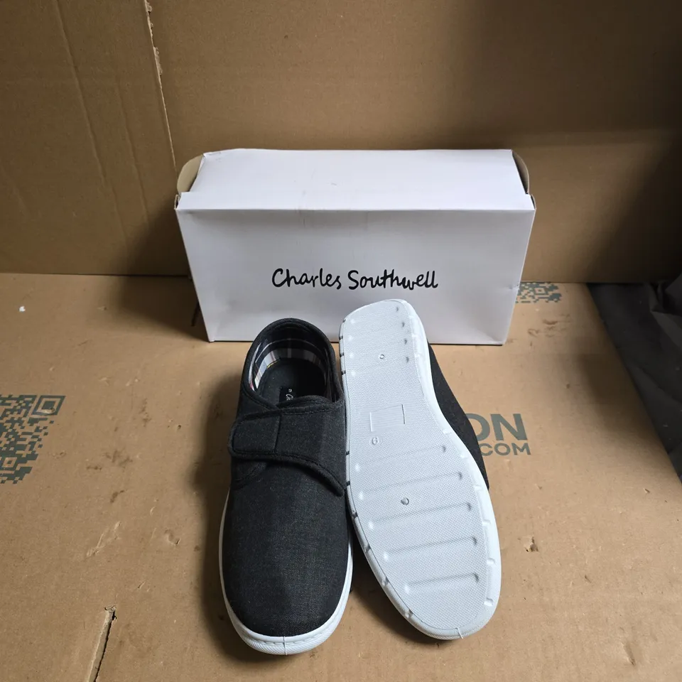CHARLES SOUTHWELL CHARCOAL SLIP-ON SHOES – VELCRO, CASUAL CANVAS - UK SIZE 9