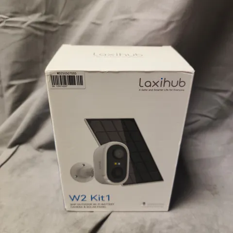 BOXED AND SEALED LAXIHUB W2 KIT1 OUTDOOR WI-FI BATTERY CAMERA & SOLAR PANEL