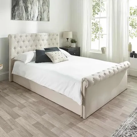 BOXED CHESSINGTON UPHOLSTERED SIDE LIFT OTTOMAN BED, KING SIZE - NATURAL (2 BOXES)