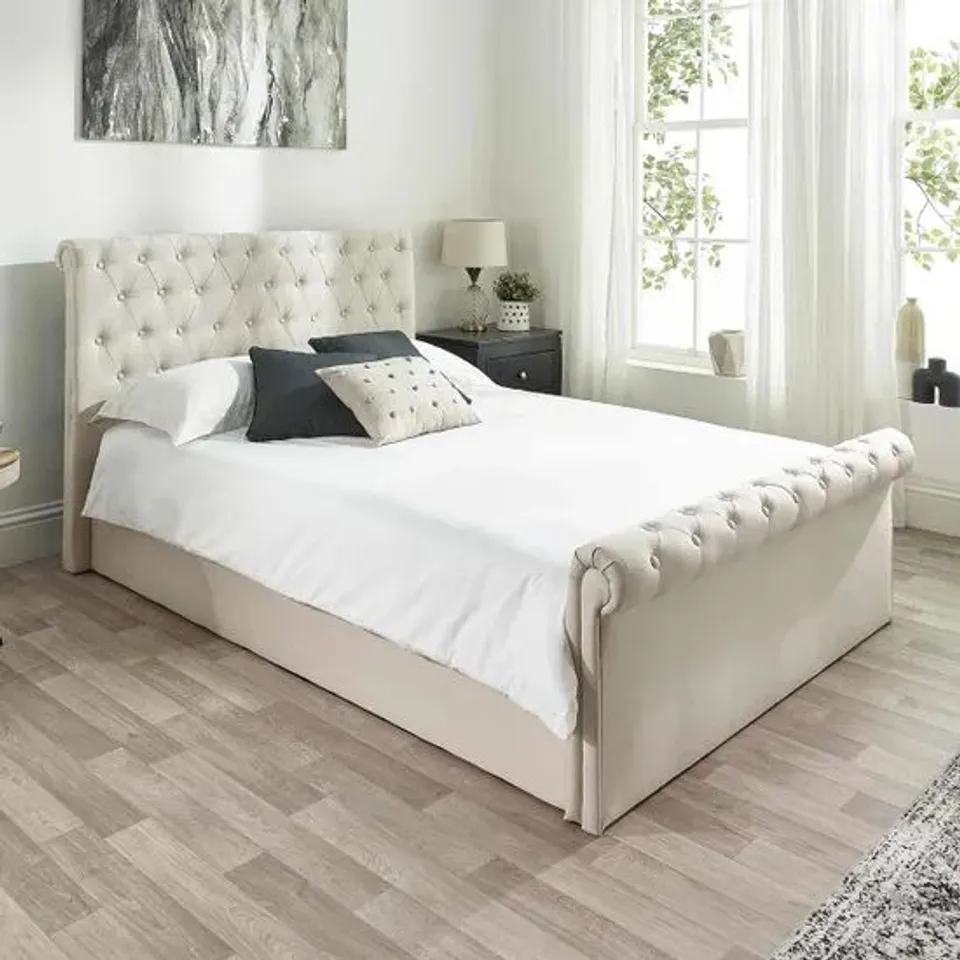 BOXED CHESSINGTON UPHOLSTERED SIDE LIFT OTTOMAN BED, KING SIZE - NATURAL (2 BOXES)