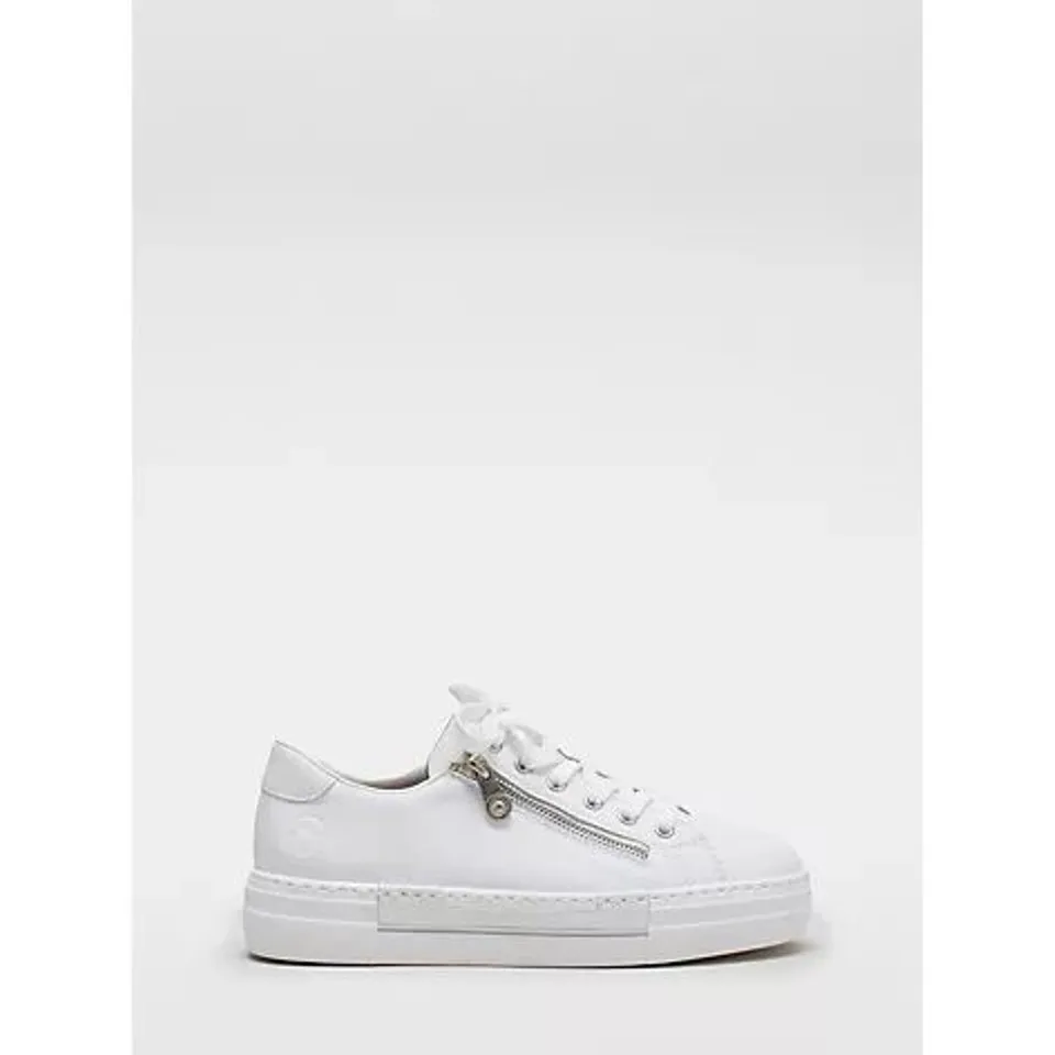 RIEKER LEATHER WHITE PLATFORM TRAINER IN WHITE SIZE 6