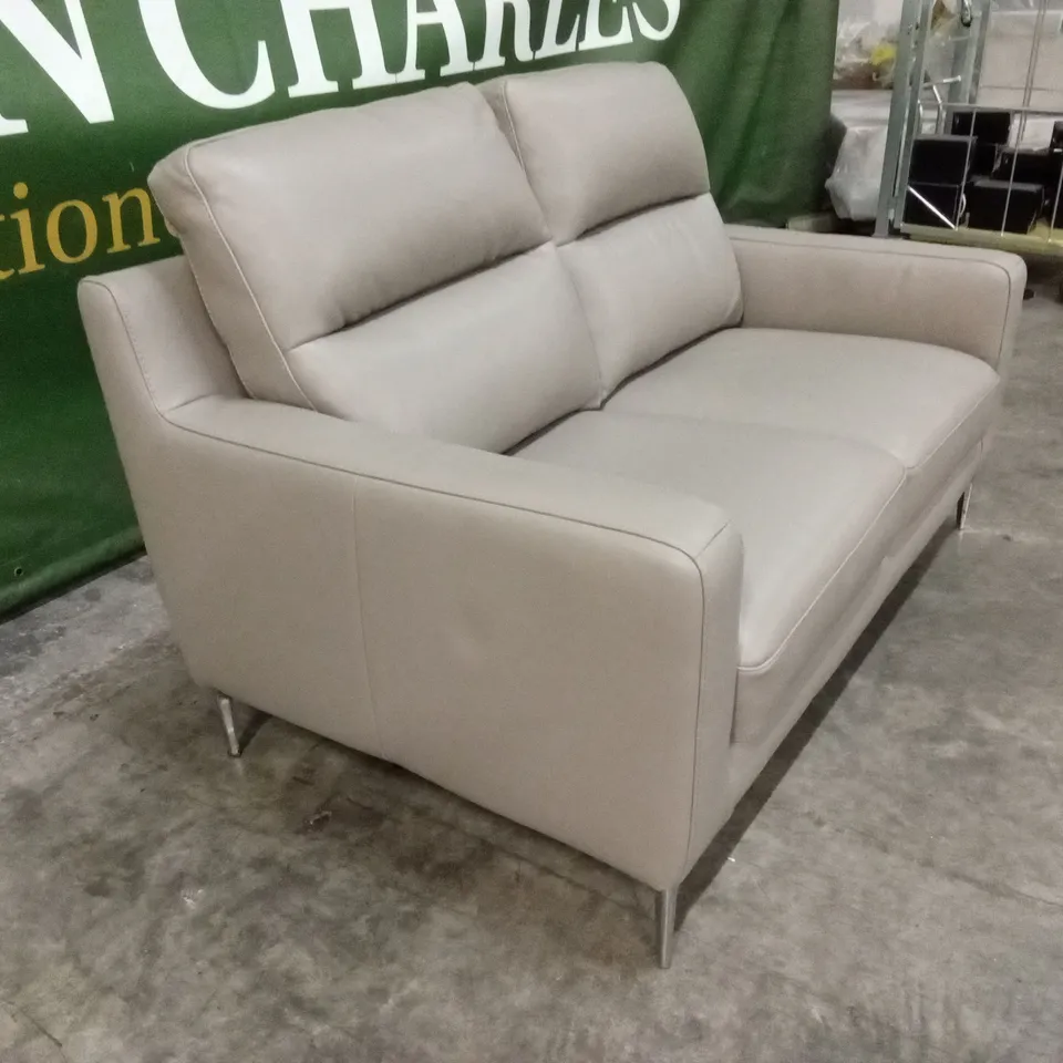 QUALITY DESIGNER ITALIAN MADE ALESSANDRO 2 SEATER LEATHER SOFA - DOVE GREY