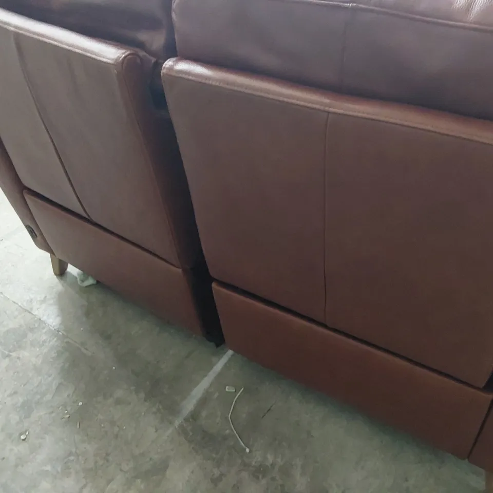 DESIGNER POWER RECLINING TWO SEATER SOFA CHESTNUT LEATHER 