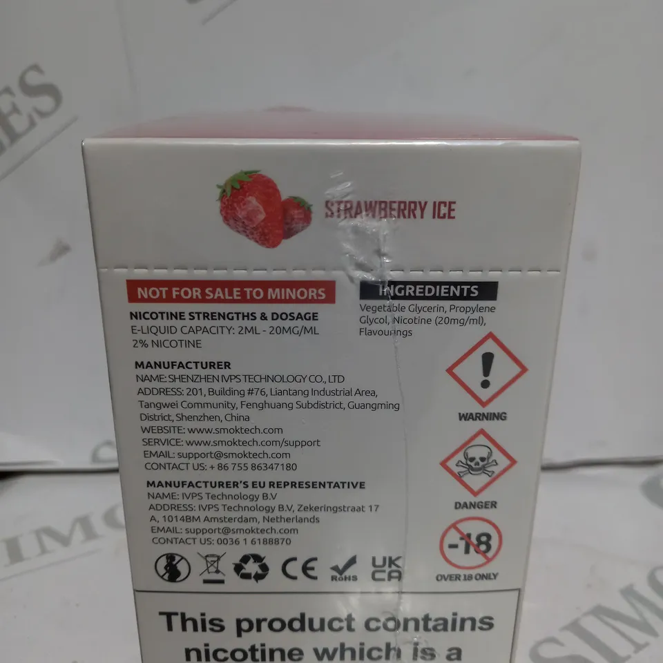 BOXED CELLOPHANE-WRAPPED PACK OF TEN SMOK VVOW DISPOSABLE VAPES - STRAWBERRY ICE