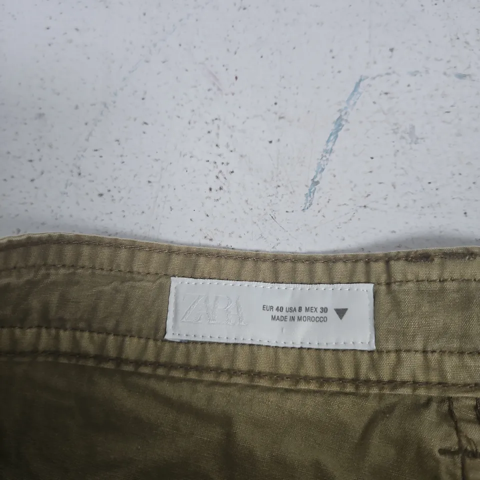 ZARA WOMEN'S CARGO TROUSERS – UK 12 (EU 40) KHAKI – MADE IN MOROCCO