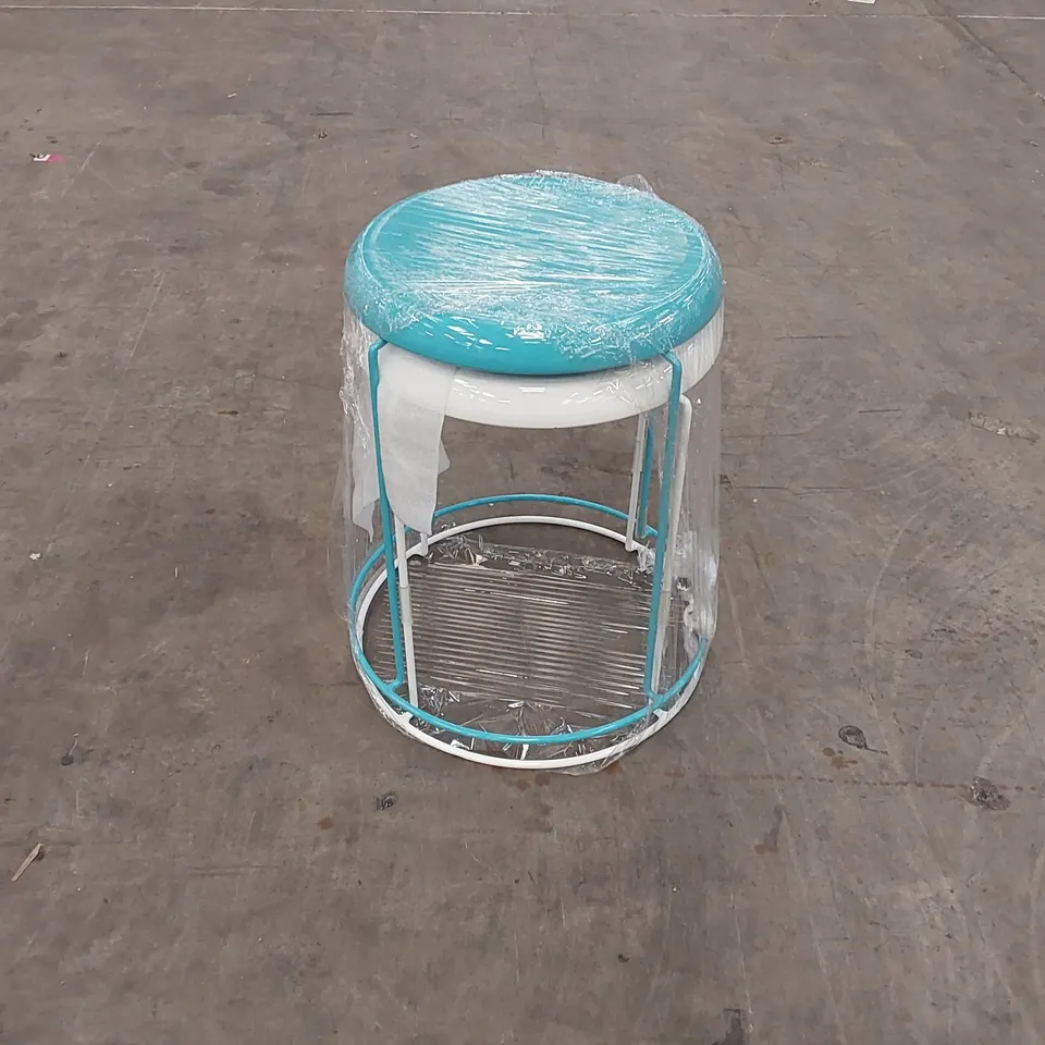 BRAND NEW WRAPPED SET OF 2 METAL STOOLS - BLUE/WHITE (1 ITEM)